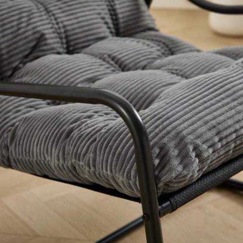 Outdoor Rocking Chair, Comfortable, Soft And Thick Cushion For Living Room, Bedroom, Reading Room, Black Frame With Grey Cushion - 深灰色 - 查看 1