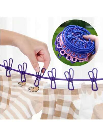 Dây phơi quần áo di động kèm 12 kẹp, dây phơi co giãn, chống gió, thích hợp sử dụng ngoài trời, thích hợp cho cabin tàu du lịch - Dây phơi quần áo du lịch nhỏ gọn, thích hợp cho lễ tốt nghiệp và đồ dùng học tập, phụ kiện du lịch | Đồ dùng du lịch thời trang | Thiết kế linh hoạt, dây phơi quần áo