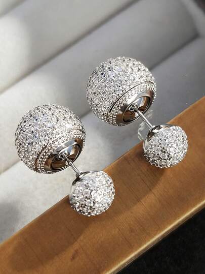 1 Pair Women's Square Zirconia Stud Earrings, Suitable For Weddings, Engagements, Anniversaries, Parties, Valentine's Day Gift