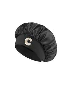 1pc Children's A-Z Letter Pink Satin Elastic Wide-Brim Sleep Cap - Snug Fit Sleep Hat, Hair Protection, Super Soft Breathable Design With Anti-Slip Lining - Black - View 6