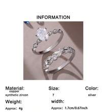Bộ 2 nhẫn cưới nữ thanh lịch, nhẫn hình bầu dục cổ điển sáng bóng đính đá Cubic Zirconia tổng hợp, nhẫn đôi, tượng trưng cho sự sang trọng và quý phái, chế tác những chiếc nhẫn đính hôn/cưới duyên dáng và đẹp mắt. - Bạc - Xem 7
