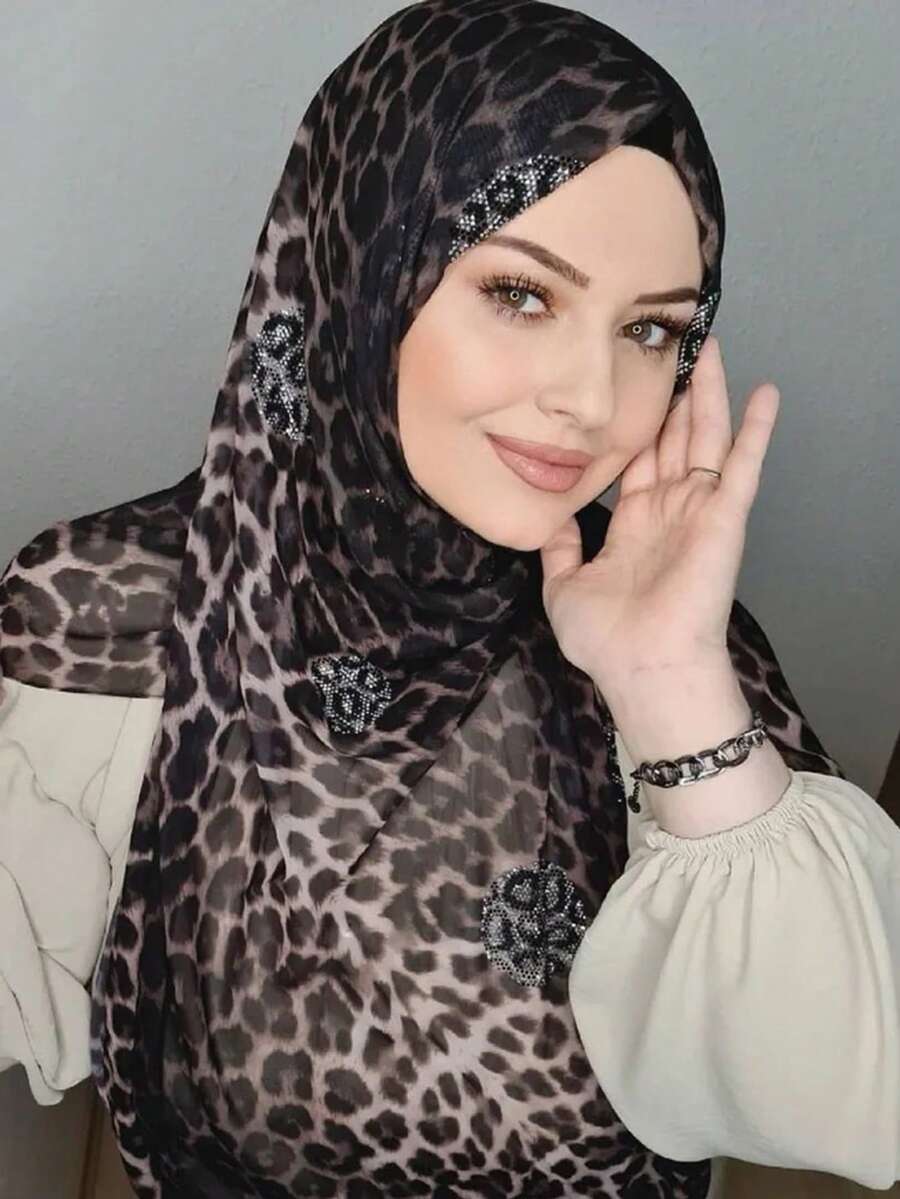 1 buc eșarfă musulmană instantă, eșarfă din șifon alb decorată cu strasuri, eșarfă pentru rochie araba Abaya pentru femei