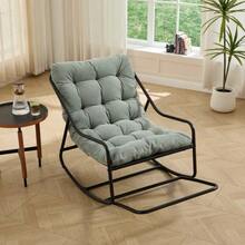 Outdoor Rocking Chair, Comfortable, Soft And Thick Cushion For Living Room, Bedroom, Reading Room, Black Frame With Light Green Cushion - Mint Green - View 2