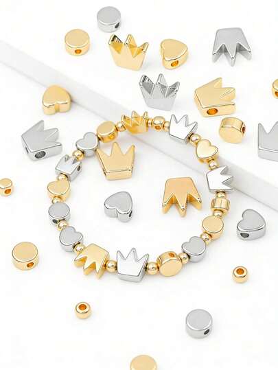 2/3pcs Copper Crown, Heart & Round Smooth Spacer Beads, DIY Jewelry Making Supplies For Necklace, Bracelet