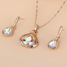 Women's Fashionable Simple Water Drop Necklace And Earrings Jewelry Set, Artificial Crystal Pendant And Stud Earrings Two-Piece Gift Accessory, Gift For Relatives, Friends, Girls, Mothers, Birthday/Holiday/Evening/Party/Jewelry - 天藍色 - 查看 11