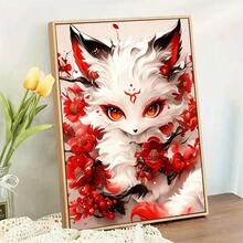 1件套5D DIY钻石画套装，独特的亚克力全圆钻马赛克艺术画布，复古红白狐狸图案，适合墙面装饰，客厅、卧室、办公室皆可，完美的创意手工艺术礼品，无框 - 圓鑽 - 查看 2