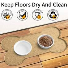 1PC Bone Shape Non-Slip Silicone Pet Placemat, Raised Edge Pet Feeding Tray For Food And Water, Anti-Spill Feed Mat For Small Medium Dogs And Cats, Easy Clean Purable Bowl Mat - Màu be-l - Xem 6