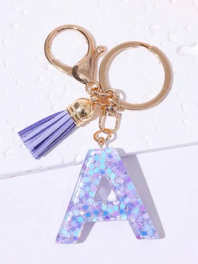 1pc Neutral Fashion Creative Handmade Crystal Sequins, Drip Glue, Tassel 26 Letter Keychain, Exquisite Bag, Key Decoration Pendant, Anti Lost Keychain, An Excellent Gift For Friends.