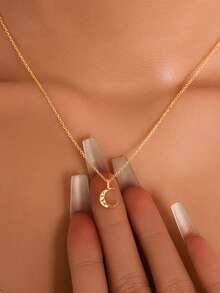 1 Piece S925 Sterling Silver Pleated Moon Necklace, Gold Necklace, Hypoallergenic, Simple And Versatile, Suitable For Everyday Wear/Party Wear. - Multicolor - View 1