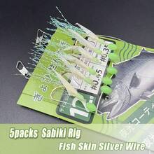 5bag/30hooks Real Fish Skin & Flashabou Sabiki Rig, Freshwater & Saltwater Professional Fishing Rig, Natural Fish Skin Wrapped With Colorful Reflective Threads, Suitable For Mackerel, Cod, Sardine, Large-Eye Croaker Bait, Bionic Rigged Hooks, Fishing And Accessories - White - View 2