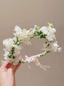 1 chiếc băng đô cài tóc hình vương miện hoa màu hồng nhạt kiểu cổ tích, vòng hoa giả tự nhiên, phụ kiện chụp ảnh. - Nhiều màu - Xem 16