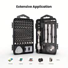 Bộ tua vít chính xác 115 trong 1 | Bộ dụng cụ sửa chữa điện thoại từ tính tương thích với Apple, máy tính, đồng hồ, máy tính xách tay | Bộ đầy đủ các đầu tua vít kính mắt | Thước thủy thép S2 chuyên dụng - 115 trong một - Xem 6