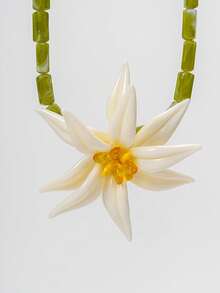 1 pieza Collar de flores de resina verde con cuentas, estilo bohemio de verano hecho a mano, con vibra de playa, adecuado para la playa, vacaciones, fiesta de piscina, combinado con bikini/vestido de resort - collar - Ver 3