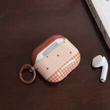 极简棕色格子星星挂环耳机保护套，兼容 Pro 3、新款 Pro 2、可爱 Apple 4 极简个性化 1/2 代耳机保护套，女士款 - 棕色 - 查看 6