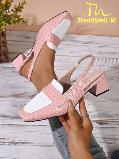 2026 New French One-Strap Thick Heel Peep Toe Sandals, Women's Shoes For Summer & Autumn, Square Toe Mule Heels