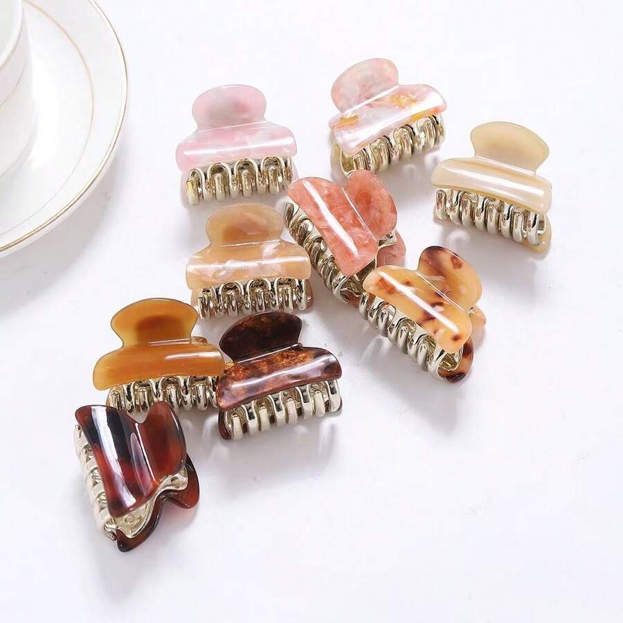 迷你醋酸纤维发爪夹，女士适用，小巧防滑，适合半扎发，复古玳瑁发夹，可爱发饰，夏季海滩度假发夹，假日旅行 - 彩色 - 查看 1