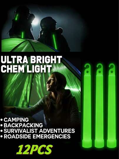Bộ 12 que phát sáng màu xanh lá cây siêu sáng 15cm - Que phát sáng hóa học khẩn cấp | Chống thấm nước, độ hiển thị cao | Lý tưởng cho cắm trại, leo núi, mất điện | Thiết bị sinh tồn chiến thuật