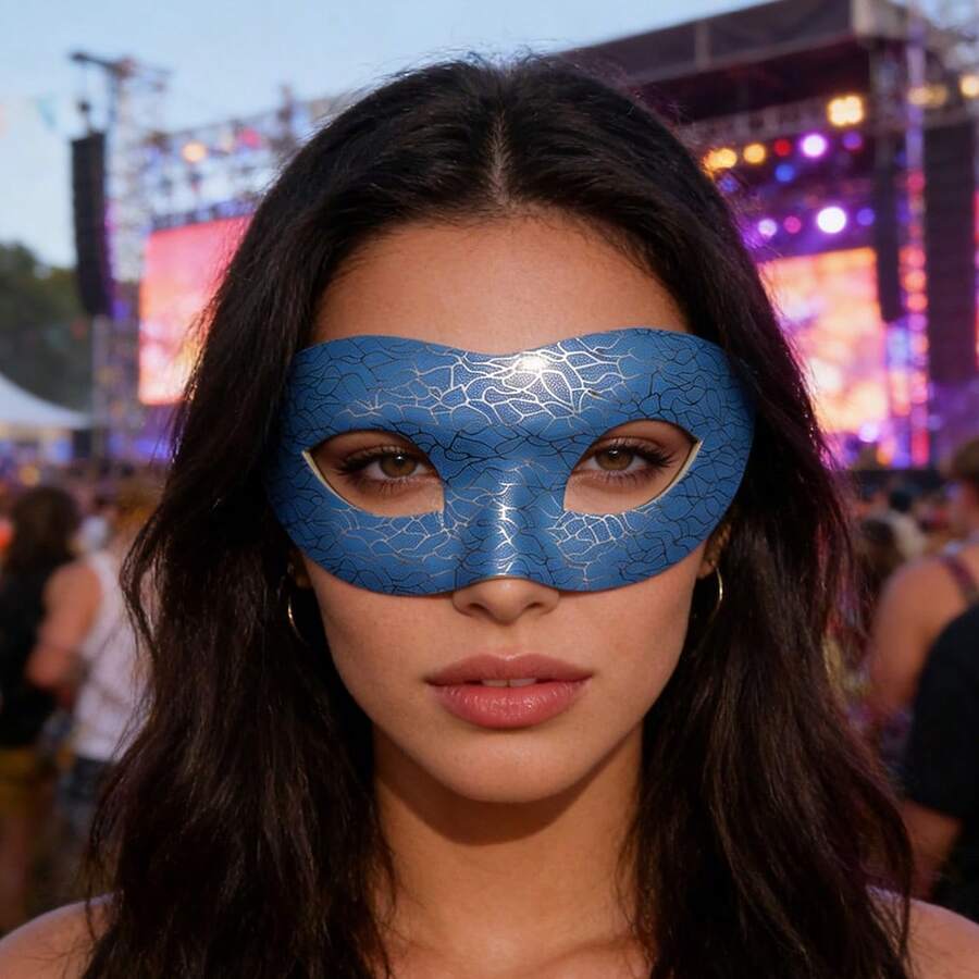 3D立体软皮面具，适用于万圣节、音乐节、化装舞会，激光闪电印花面具，男女通用眼罩 - 藍色 - 查看 1