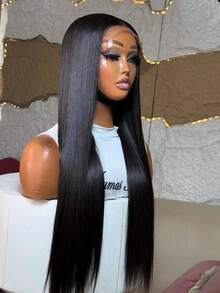 Tóc giả ren HD thật 13x6 13x4, tóc giả ren HD vô hình, mật độ 200%, tóc pha trộn, đã tỉa sẵn, nút thắt đã tẩy trắng, tóc thẳng pha trộn, tóc giả 5x5 đã cắt sẵn, không cần keo, đội vào là dùng ngay, dành cho nữ, tóc giả ren HD 30 inch đã tỉa sẵn với tóc con, màu đen tự nhiên. - Tự nhiên & Đen - Xem 7