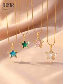 Hihho 1 chiếc vòng cổ hình ngôi sao năm cánh "Ước Nguyện Dưới Ánh Sao", đính đá Cubic Zirconia, thích hợp cho cả đi làm và hẹn hò. - Ngôi sao - Xem 8