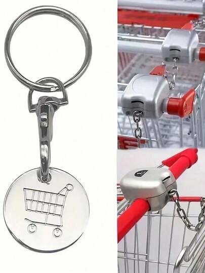 1pc/3pcs Supermarket Shopping Cart Token, Stainless Steel Key Chain With Shopping Cart Unlock Key Ring Decor, Key Chain Accessory