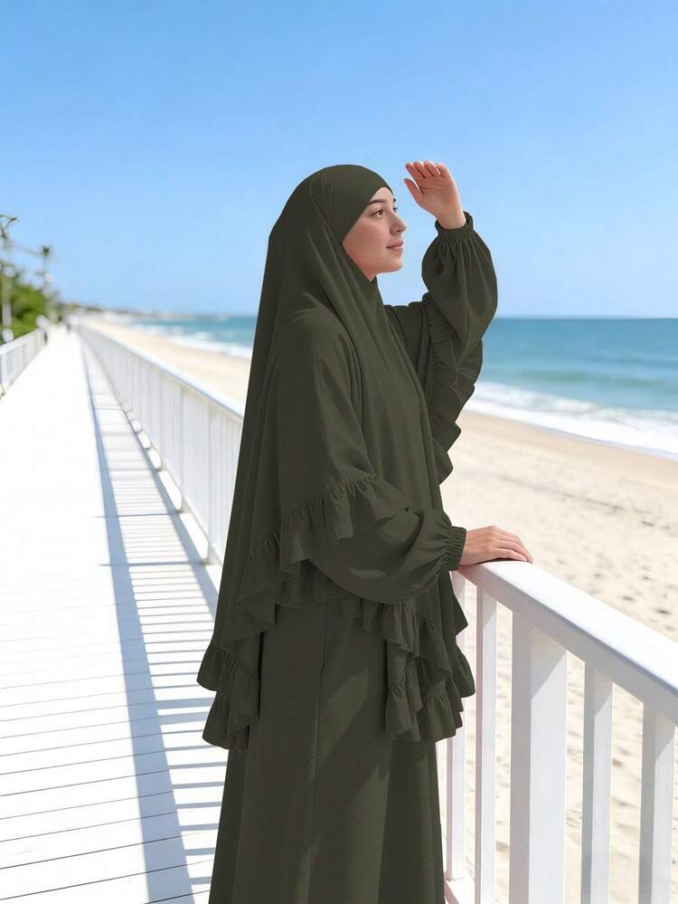1pc Muslim Headscarf Hijab, Abaya With Pleated Hem Design, Classic Versatile For Daily Wear And Prayer - Multicolor - View 28