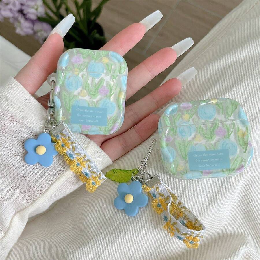 Funda para auriculares con etiqueta en inglés con diseño de flor de tulipán de primavera, compatible con los casos de auriculares Apple 1/2/3/4/Pro/Pro2(Nd)/Pro(3rd) - Verde - Ver 1