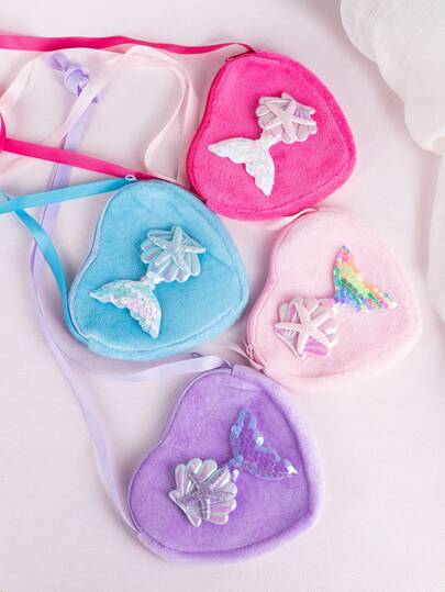 3件套/公主斜挎包、零钱包、心形亮片包、美人鱼公主套装包，复活节万圣节生日圣诞节礼物派对礼品