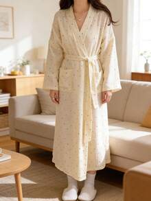 Women's Bathrobe,Women's Bathrobe - Simple European Style Long-Sleeved Bathrobe Loungewear,Kimono Robe,Minimalist European Style Long Sleeve Robe, Sweet & Cute, Colorful Speckled Decorations, Suitable For Spring And Autumn Back To School - Multicolor - View 9