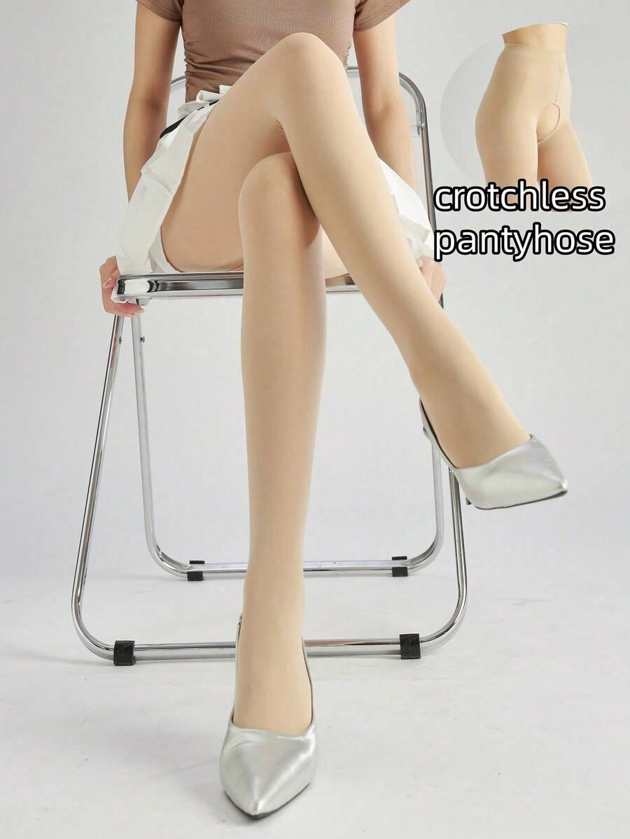 1件装女士加厚无裆连裤袜,踩脚裤袜 - 杏色 - 查看 1