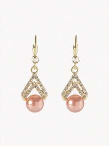 Opalesca Fashionable And Minimalist Champagne Pearl Earrings With High-End Sense - Gold - View 2