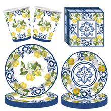10 Pieces, Disposable Lemon Party Paper Plate Lemon Theme Party Decoration Spring And Summer 7/9 Inch Blue Tile Yellow Lemon Dessert Plate Tableware Set Suitable For Picnic Outdoor Party Birthday Party Summer Outdoor Party - Multicolor - View 7