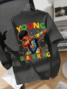 Tween Boy Casual Funny Print Crew Neck Short Sleeve T-Shirt, Summer Top - Dark Grey - View 5