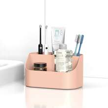Countertop Toothbrush Holders For Bathrooms, Plastic Toothpaste And Electric Tooth Brush Holder Storage Caddy Stand For Shower, 5 Slots Cute Kids Bathroom Counter Organizer For Vanity, White - 粉色 - 查看 7