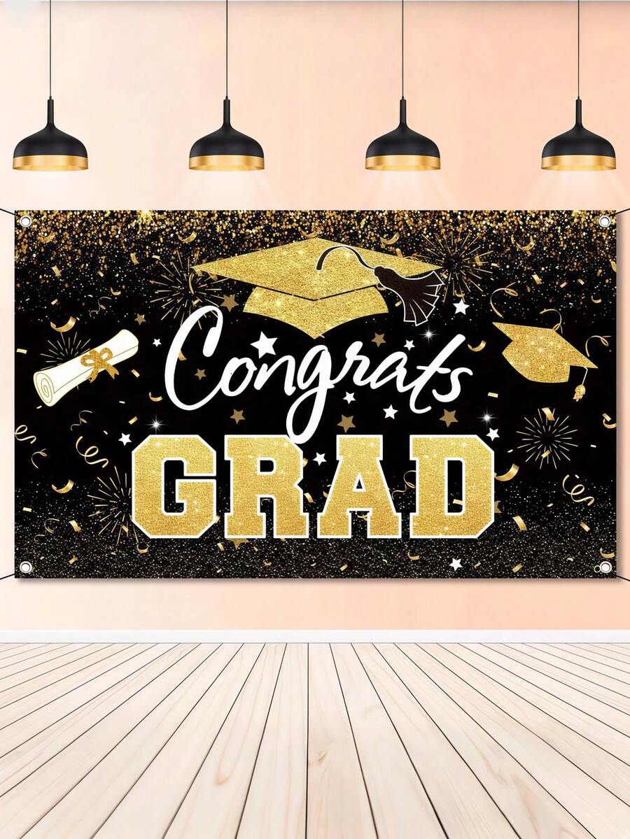 2026 Graduation Ceremony Banner - Black And Gold Graduation Parade ...