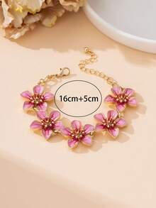 1 chiếc vòng tay hoa sứ thủ công màu hồng nhuộm chuyển sắc cổ điển, phong cách nghỉ mát mùa hè. - Hồng - Xem 6