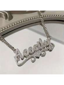 1 Customized Stainless Steel Name Necklace - Personalized Frosted Letter Pendant With Shiny Embellishments, Suitable For Both Men And Women As A Cuban Chain Jewelry Gift, Suitable For Casual Wear Or Special Occasions, Gift Jewelry | Bohemian Chic | 18K Gold-Plated, Personalized Necklace, Daily Accessories, Fashion Enthusiasts - 彩色 - 查看 9