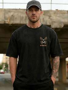 Striville Men's Eagle Print Fashion Short Sleeve T-Shirt, Comfortable & Breathable, Suitable For Summer, Leading Style - Black - View 2