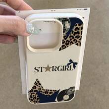 1pc TPU Material STARGIRL Leopard Print Disco Collage Pattern Phone Case, Compatible With Iphone 17 Pro Max/17/16 Pro Max/15/13/12/11, S20 FE/A15/S24/A55, Note 11/Note 12/Note 13 Pro, Full-Body Shockproof Soft Protective Cover - White - View 3