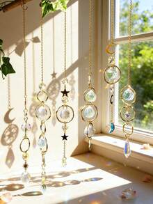 1件金色月亮星星水晶阳光捕捉器，彩虹棱镜窗饰，波西米亚风星空光捕捉器，适合瑜伽和冥想爱好者的礼物，适用于花园和卧室 - 彩色 - 查看 2