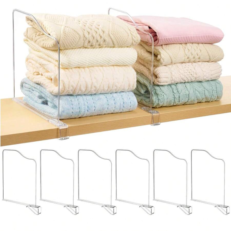 6PC Transparent Plastic Shelf Dividers – Multifunctional Storage Racks For Closets, Cabinets And Drawers, Versatile Shelving Solutions For Home Organization, Shelves - View 1