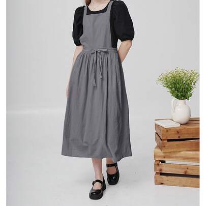 1pc Solid Color Apron, Japanese Style Polyester Bib Design With Tie Closure, Waterproof Kitchen Apron For Cooking, Baking, Suitable For All Seasons