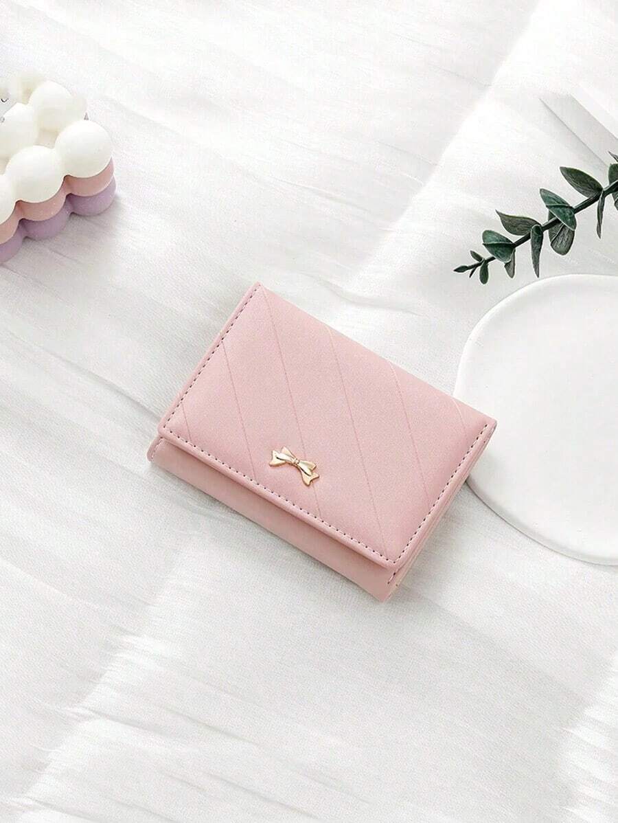 Bowknot Accent Minimalist Tri-Fold Women Wallet Multiple Card Slots Cute Cat Ear Design PU Snap Button Short-Style For Students Birthday Pink Bag Christmas Gifts Gift Thanksgiving For Women Wallet Purse Wallet Small Wallet - Hồng - Xem 1