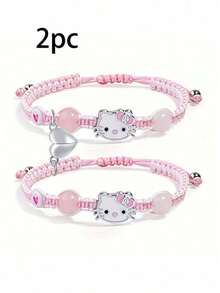 SANRIO 2 chiếc vòng tay bện Hello Kitty có thể điều chỉnh, thời trang, thanh lịch, đơn giản, đa năng, vòng tay thể thao, quà tặng cho người yêu, bạn bè hoặc cặp đôi, phụ kiện trang sức đeo tay, thiết kế sáng tạo. - Nhiều màu - Xem 5