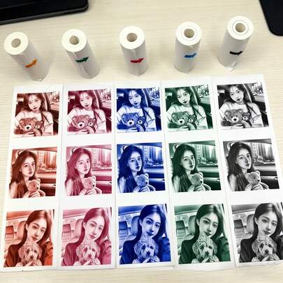 5 cuộn giấy in nhiệt nhiều màu, giấy in ảnh nhiều màu, giấy thay thế cho máy ảnh chụp lấy liền, lõi giấy in nhãn thay thế cho máy in nhãn, ảnh rõ nét, phù hợp với nhiều loại máy ảnh chụp lấy liền và máy in nhãn.