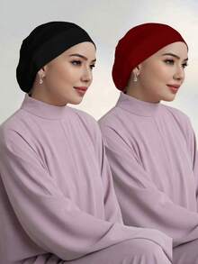 1 pieza/2 piezas/3 piezas/Set Gorro interior modesto de unicolor y transpirable, pañuelo musulmán, para todo el año, playa, vacaciones - Multicolor - Ver 6