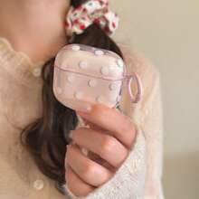 极简半透明粉色波点挂环耳机保护套，兼容 Pro 3、新款 Pro 2、可爱 Apple 4 极简 3，个性化半耳机保护套，女士款 - 粉色 - 查看 2