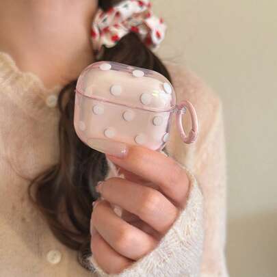 Estuche colgante para auriculares con lunares rosa semitransparente y minimalista, compatible con Pro 3, New Pro 2, Apple 4 Minimalist 3, personalizado 1/2, estuche para auriculares lindo para mujeres