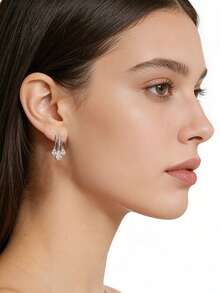 1 Pair Copper Zirconia Stone Water Drop Earrings, Colorful Fashion Unique Earrings - Silver - View 1
