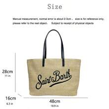 MC2 St. Barts – St. Barts Embroidered Straw Handbag, Tote Bag With Leather Handles – Stylish Beach Bag For Women (48*28*16cm) - Màu Hoa hồng đỏ - Xem 6